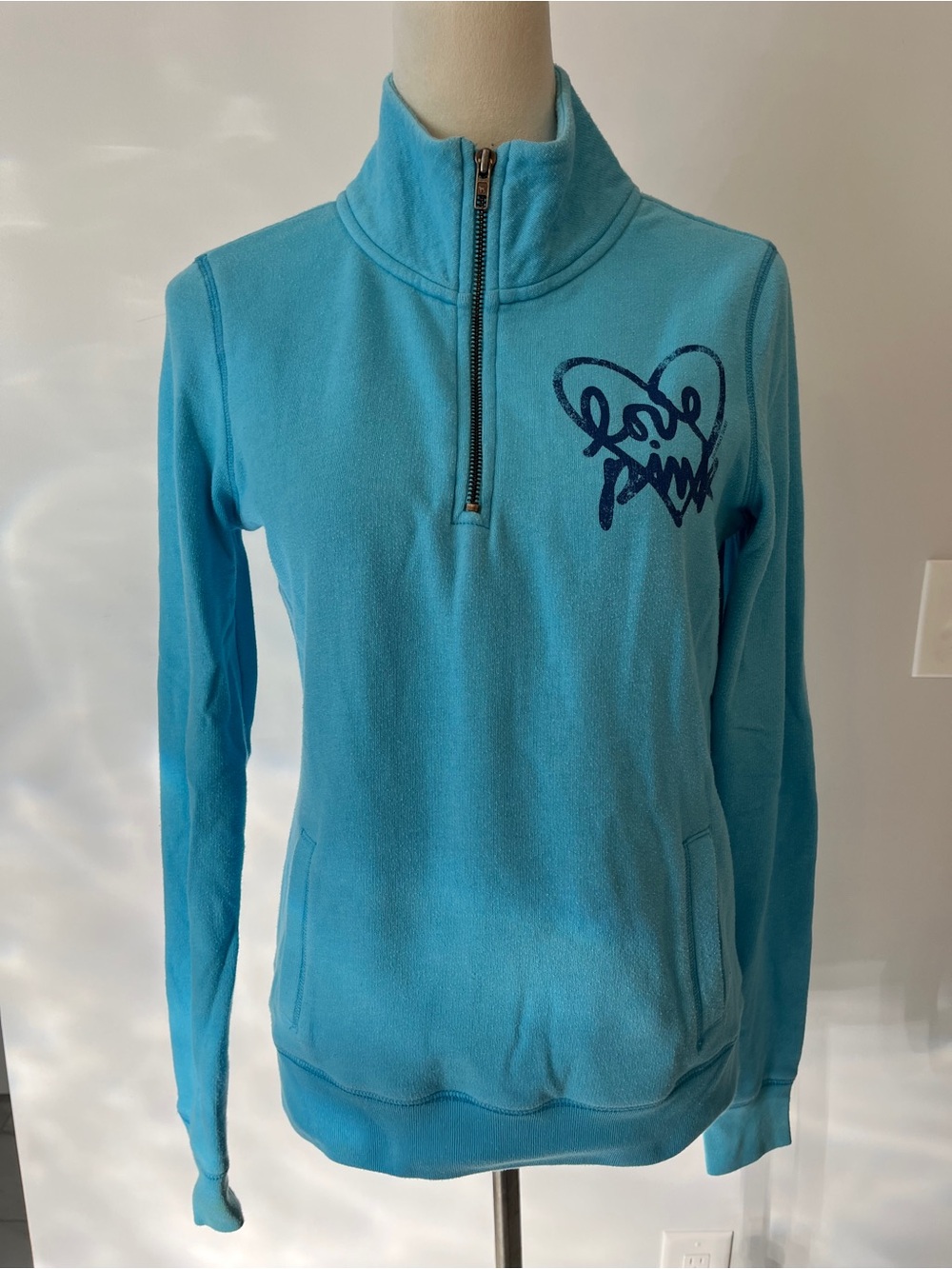 Teal Half-Zip sweatshirt Victoria’s Secret pink